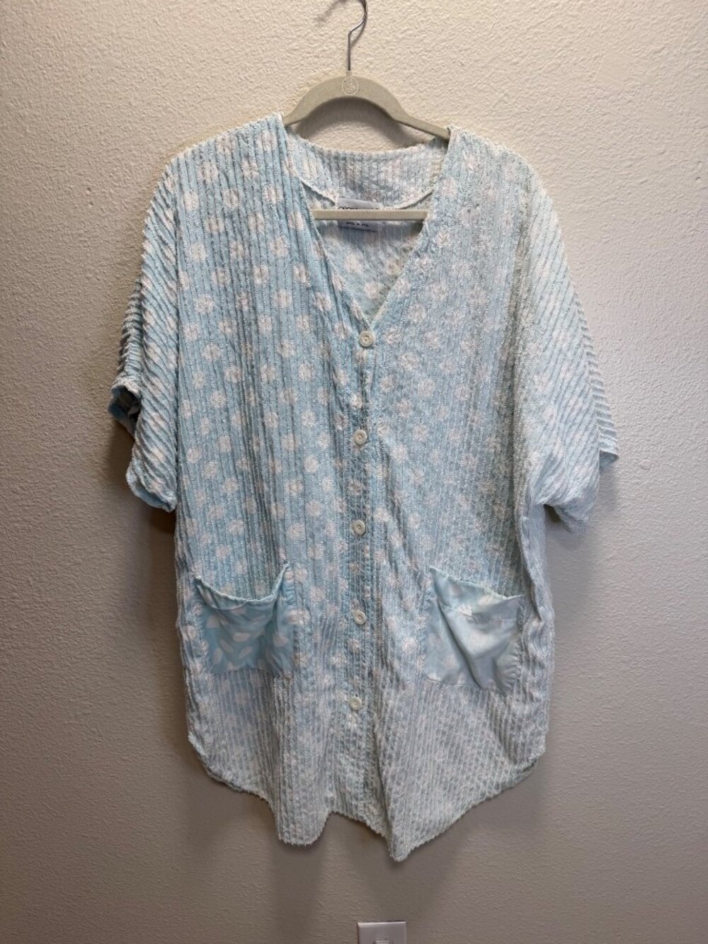 Vintage Crown Tuft Blue & White Polka Dot Cotton Button-Up Jacket With Patch Poc